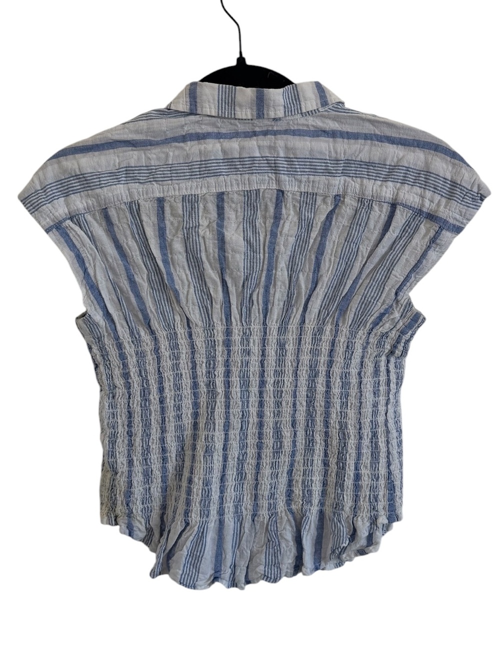 Maeve Bellamy Button Down Smocked Stripe Blue & White - Picture 5 of 10